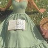 Cottagecore Green Smocked Maxi Dress