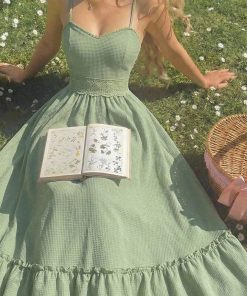 Cottagecore Green Smocked Maxi Dress